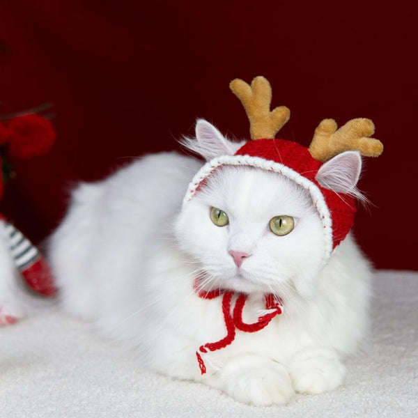 Handmade Dog Christmas Antlers,Anti-Slip Cat Reindeer Antlers,Headband Christmas Cat Hat,Adjustable Fit Cat Reindeer Costume,Grinch Cat Antler for All Sized Cats