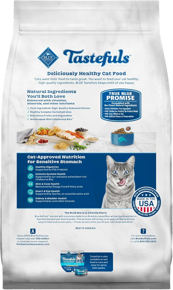 Tastefuls Adult Dry Cat Food Sensitive Stomach Formula, Made in the USA with Natural Ingredients, Chicken Recipe, 7-Lb. Bag