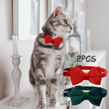 2 Pcs Velvet Christmas Cat Collars Breakaway with Bell, Xmas Cat Bow Tie Collars Holiday Bowie for Cats Kitten