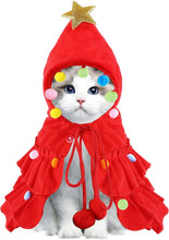 Cat Christmas Outfit Red Pet Cloak with Hat with Star and Pompoms Puppy Cape Clothes Xmas Tree Elf Costumes Party Pet Supplies Accessories for Small Dogs Cats Pet Santa Presents