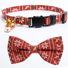 2 Pack Cotton Christmas Cats Collar with Bow Tie Red Green Cat Collars for Girl Female Boy Male Cat Collar with Bell Elk Cute Gloves Charms