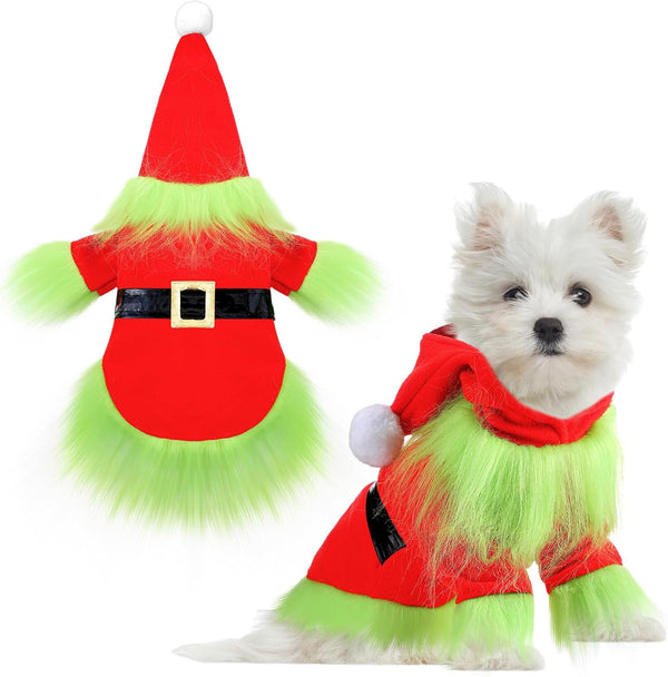 Dog Christmas Outfit Holiday Pet Character Green Hoodie Shirt with Hat for Dogs and Cats Christmas Pet Clothes Cute Dog Christmas Outfit Cosplay Party as Shown(Lovely,M)