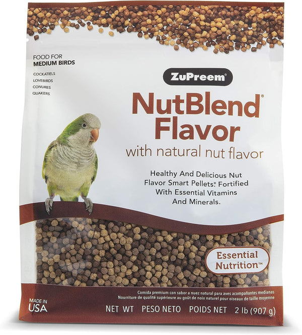 Nutblend Bird Pellets, Daily Bird Food for Cockatiel, Lovebird, Quaker, Small Conure, Lorikeet, Core Nutrition for Medium Birds, Made in USA, Cockatiel Food, Lovebird Food (M, 2 Lb)