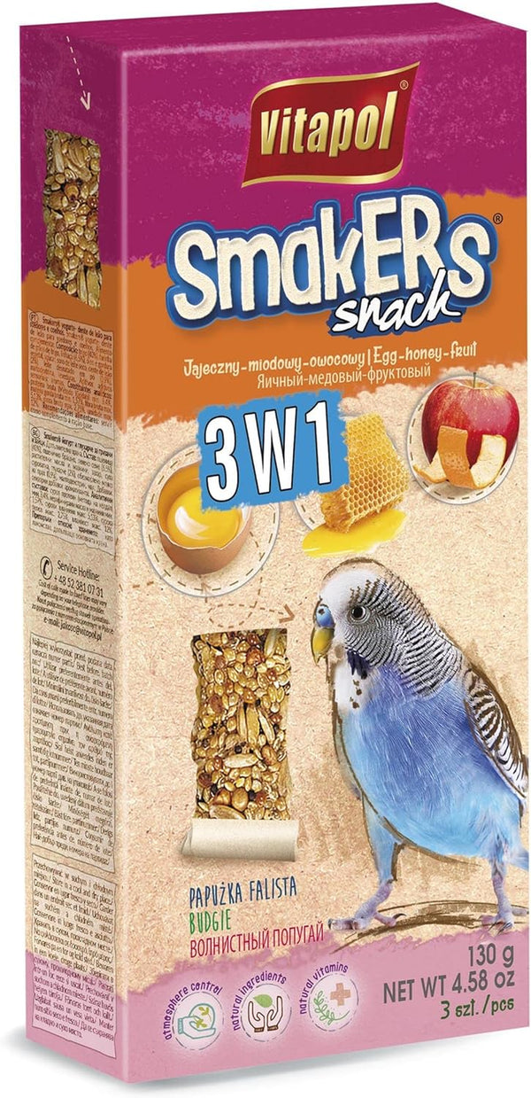 Smakers Treat Sticks for Parakeet- 3-In-1 Flavor (Egg, Honey & Fruit)