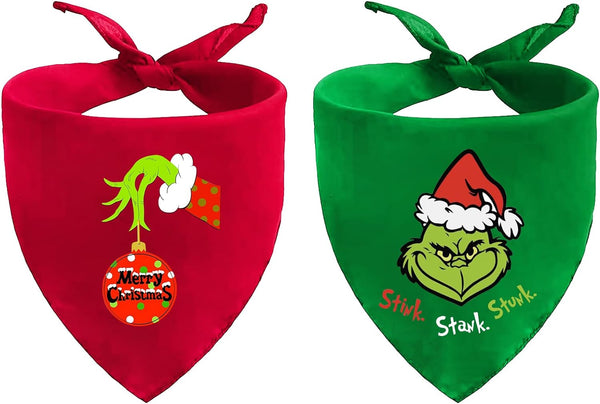 Christmas Dog Bandanas, 2 Pack Merry Christmas Bandanas for Dog Costume, Reversible Christmas Dog Bandana Holiday Dog Scarf Pet Collar for Small Medium Dogs Cats