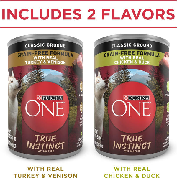 True Instinct Classic Ground Grain-Free Formulas with Real Turkey and Venison, and with Real Chicken and Duck High Protein Wet Dog Food Variety Pack - (Pack of 6) 13 Oz. Cans