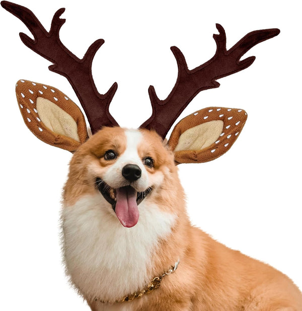 Dog Cat Christmas Reindeer Antlers Headband Classic Adjustable Elk Hat Headwear Pet Deer Cospaly Costumes Accessories (M(For Small Medium Dogs))