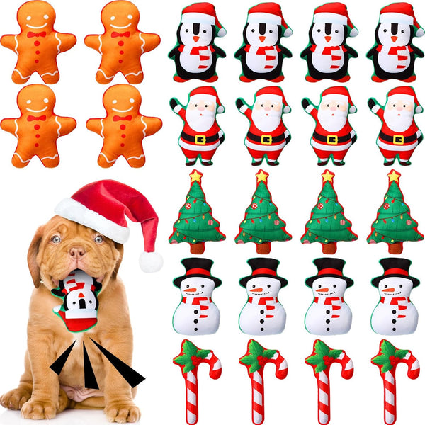 24 Pieces Christmas Squeaky Dog Toys Bulk Xmas Stuffed Plush Dog Toys Dog Interactive Teething Chew Toys for Christmas Small Medium Large Dogs Puppies Pet Teething Cleaning and Training