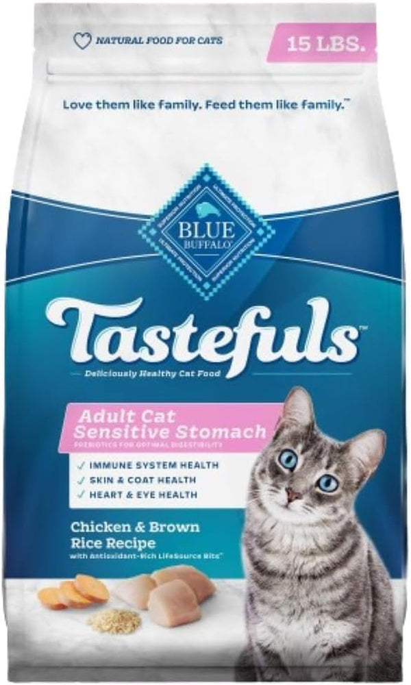 Tastefuls Natural Dry Food for Adult Cats, Sensitive Stomach, Chicken & Brown Rice Recipe, 15-Lb. Bag