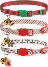 Christmas Breakaway Cat Collars with Bell & Cute Pendants - 3 Pack Adjustable Safety Kitten Collars - Xmas Collar for Kitten Cat Christmas Party