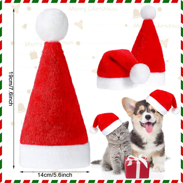 12 Pieces Dog Santa Hat PET Christmas Hat Soft Plush Cat Hat Pet Costumes for Small Dog Cat Puppy Christmas Supplies (Solid Pattern)