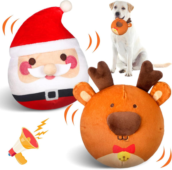 2 Pack Christmas Interactive Dog Toys Jumping Squeaky Dog Ball with Recording Moving Dog Chew Balls Xmas Holiday Dog Gifts for Small Medium Large Dogs to Keep Them Busy (Santa Claus, Moose)