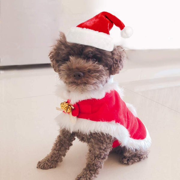 Cat Christmas Outfit Santa Hat with Clothes for Cats Small Dogs Kitten Christmas Costume Warm Xmas Cloak Coat Santa Claus Hat Red New Year Party Cosplay