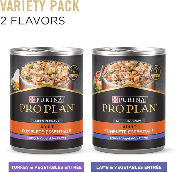 Complete Essentials Lamb and Vegetables and Turkey and Vegetables Slices in Gravy 12Ct High Protein Wet Dog Food Variety Pack - (Pack of 12) 13 Oz. Cans