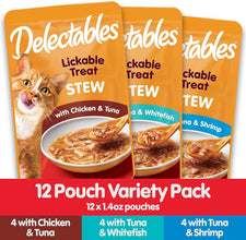 Delectables Stew Lickable Wet Cat Treats for Adult & Senior Cats, Variety Pack, 1.4 Ounce (Pack of 12)