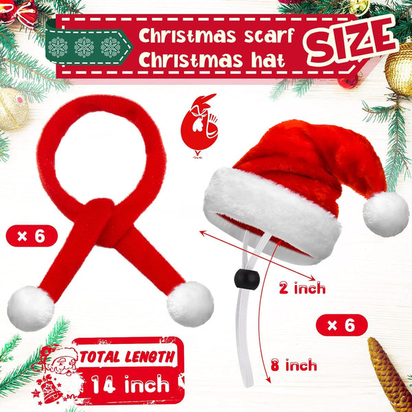 12 Pcs Christmas PET Hat Scarf Set Mini Santa Hat Scarf Xmas Small Animal Hat with Adjustable Chin Strap for Hen Duck Bunny Cat Dog Hamster Guinea Parrot (Classic Style, Small)