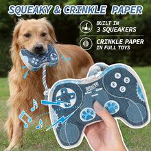 Dog Squeaky Toys : Cute Plush Dog Toy with 3 Squeakers and Interactive Dog Rope Toy with Full Crinkle Paper - Funny Game Controller Shaped Pet Toys for Puppy, Small, Medium Dogs (Denim)