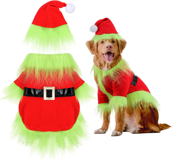 Dog Christmas Outfit Holiday Pet Character Green Hoodie Shirt with Hat for Dogs and Cats Christmas Pet Clothes Cute Dog Christmas Outfit Cosplay Party as Shown(Vivid,L)