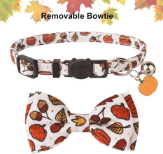 Thanksgiving Cat Collar Breakaway with Removable Bowtie Bell - 2 Pack Fall Pumpkin Cat Bow Collar Thanksgiving Bowtie Collars for Cats Kittens (Thanksgiving)