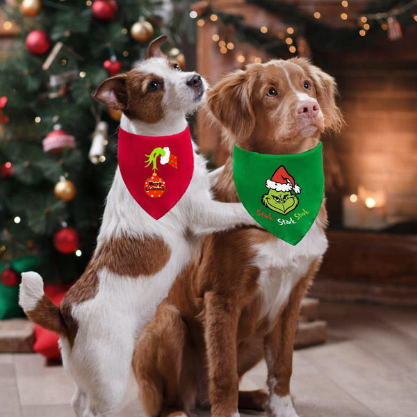 Christmas Dog Bandanas, 2 Pack Merry Christmas Bandanas for Dog Costume, Reversible Christmas Dog Bandana Holiday Dog Scarf Pet Collar for Small Medium Dogs Cats