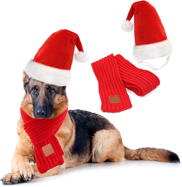 Dog Santa Hat and Scarf - Christmas Dog Costumes Pet Santa Hat Christmas Dog Scarf for Large Dogs