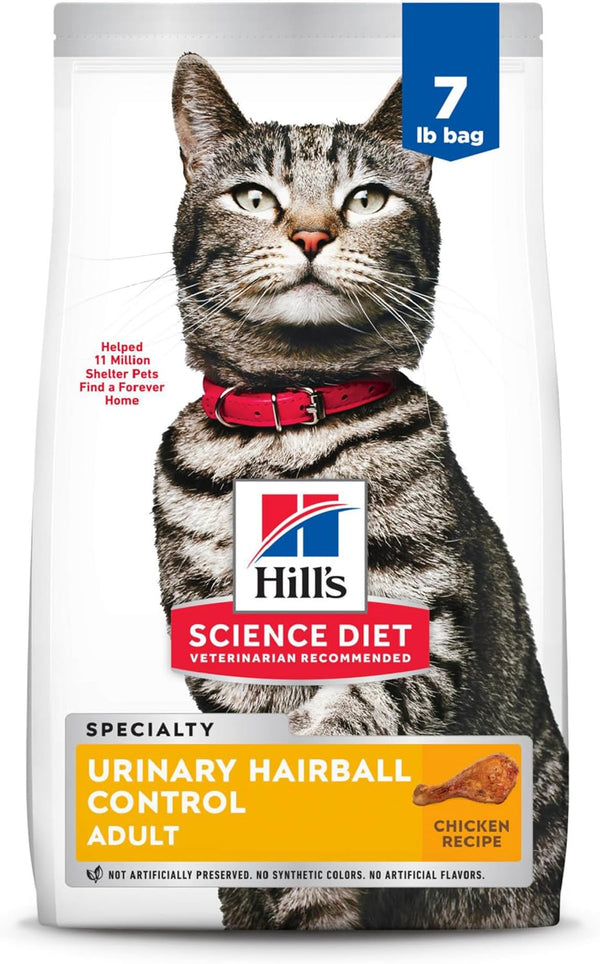 Urinary Hairball Control, Adult 1-6, Urinary Track Health & Hairball Control Support, Dry Cat Food, Chicken Recipe, 7 Lb Bag