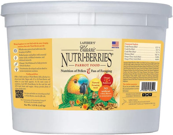 Classic Nutri-Berries Pet Bird Food, Made with Non-Gmo and Human-Grade Ingredients, for Parrots, 3.25 Lb