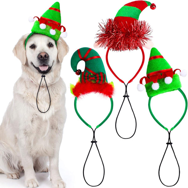 3 Pack Christmas Puppy Dog Elf Headband Christmas Pet Elf Costume Hair Hoop Pet Hat for Dog Puppy Cat