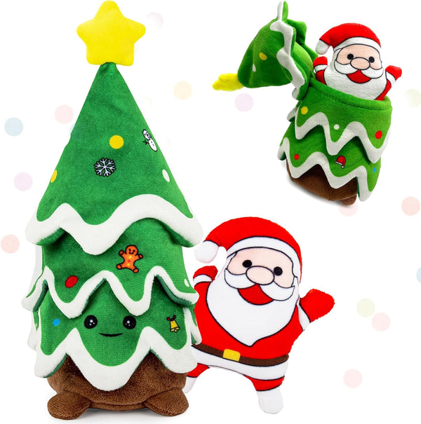 Christmas Dog Toys, Crinkle Christmas Tree & Squeaky Santa Claus, Dog Christmas Toys, Hide and Seek Dog Toy, Plush Dog for Small and Medium Dogs