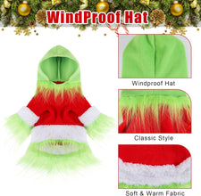 Dog Christmas Outfit Holiday Pet Character Green Hoodie Shirt with Hat for Dogs and Cats Christmas Pet Clothes Cute Dog Christmas Outfit Cosplay Party as Shown(Classic,M)