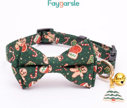 2 Pack Christmas Cat Collar Cute Holiday Cat Collar with Bow Tie Breakaway Pink Green Winter Collar for Boy Girl Cats Female Male Cat Christmas Collar