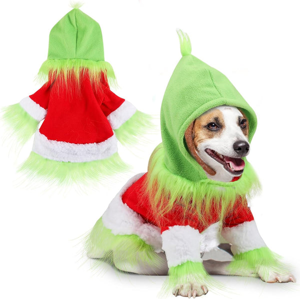 Dog Christmas Outfit Holiday Pet Character Green Hoodie Shirt with Hat for Dogs and Cats Christmas Pet Clothes Cute Dog Christmas Outfit Cosplay Party as Shown(Classic,M)