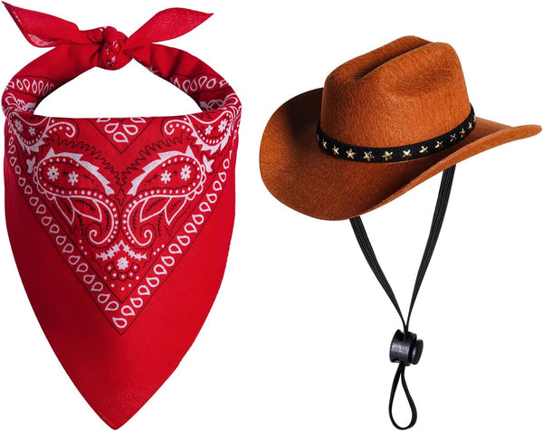 Pet Cowboy Costume Halloween Costumes for Dogs Cat Cowboy Hat with Bandana Scarf (Small)