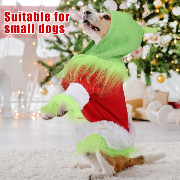 Dog Christmas Outfit Holiday Pet Character Green Hoodie Shirt with Hat for Dogs and Cats Christmas Pet Clothes Cute Dog Christmas Outfit Cosplay Party as Shown(Classic,M)