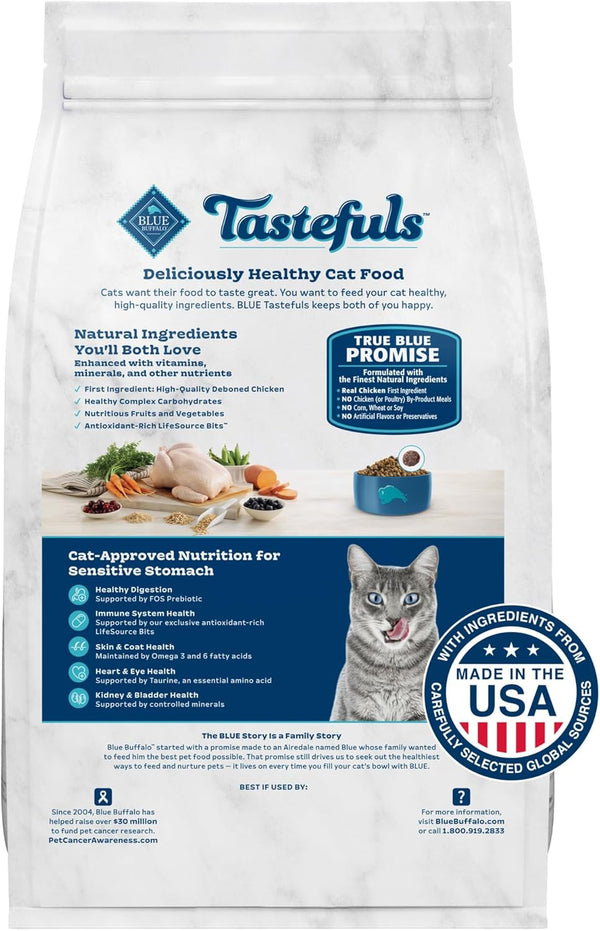 Tastefuls Natural Dry Food for Adult Cats, Sensitive Stomach, Chicken & Brown Rice Recipe, 15-Lb. Bag