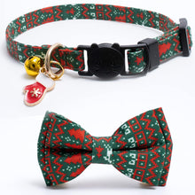 2 Pack Cotton Christmas Cats Collar with Bow Tie Red Green Cat Collars for Girl Female Boy Male Cat Collar with Bell Elk Cute Gloves Charms