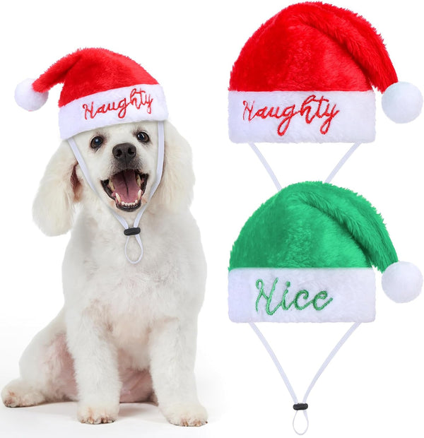 2 Pcs Dog Christmas Santa Hat Small Naughty or Nice Hat Dog Cat Plush Hat Pet Dog Santa Costume for Small Puppy Kitten Cosplay Dolls Crafts