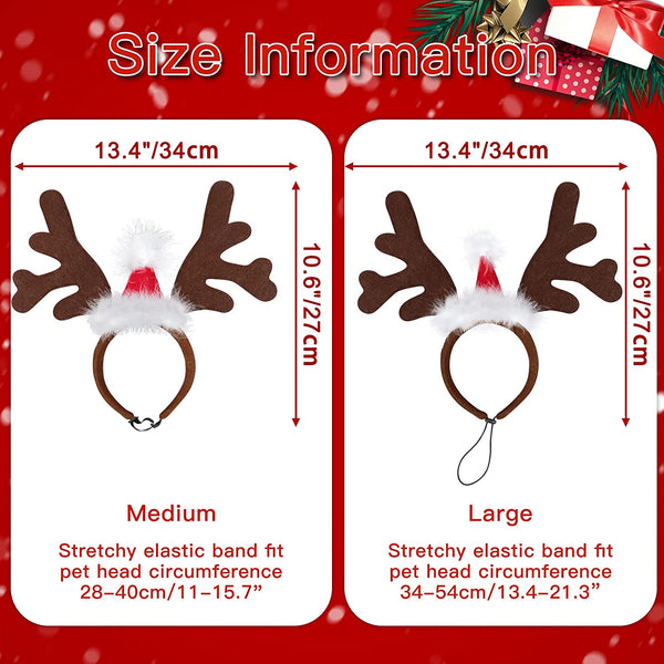 Dog Elk Reindeer Antler Headband with Santa Hat Pet Pet Christmas Costume Headwear Accessories for Dogs and Cats Large