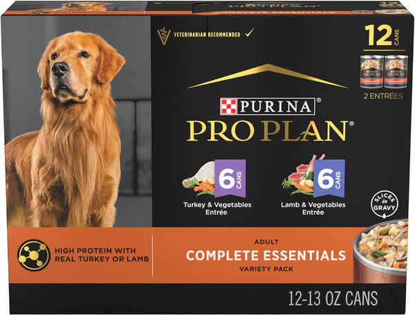 Complete Essentials Lamb and Vegetables and Turkey and Vegetables Slices in Gravy 12Ct High Protein Wet Dog Food Variety Pack - (Pack of 12) 13 Oz. Cans