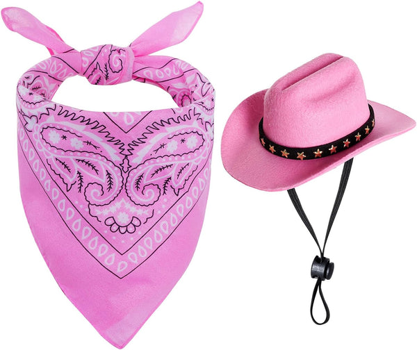 Halloween Costumes for Dogs Cat Pet Cowboy Costume Cowboy Hat with Bandana Set for Halloween, Christmas, Holiday, Party, Cosplay (Pink, Small)