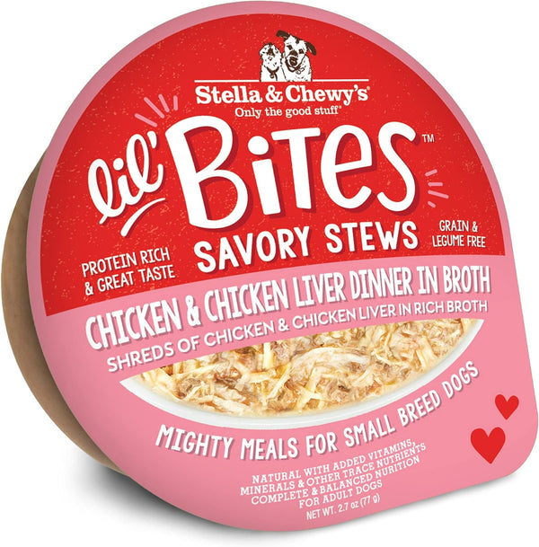 Lil Bites Savory Stews for Small Breeds Chicken & Chicken Liver Dinner in Broth, 2.7 Oz. Cups (Pack of 12)