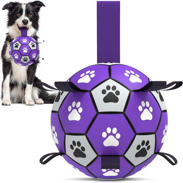 Dog Toys Soccer Ball with Straps - Dog Water Toy, Puppy Birthday Gifts, Durable Dog Balls for Small Medium Dogs （6 Inch）