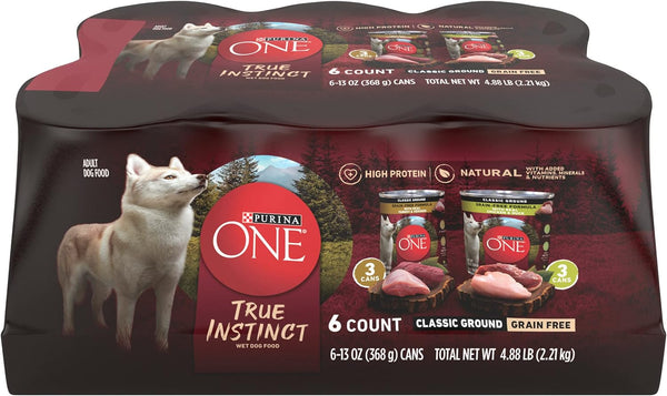 True Instinct Classic Ground Grain-Free Formulas with Real Turkey and Venison, and with Real Chicken and Duck High Protein Wet Dog Food Variety Pack - (Pack of 6) 13 Oz. Cans