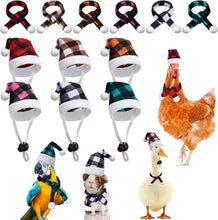 12 Pcs Christmas PET Hat Scarf Set Mini Santa Hat Scarf Xmas Small Animal Hat with Adjustable Chin Strap for Hen Duck Bunny Cat Dog Hamster Guinea Parrot (Plaid Style, Small)