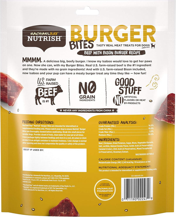 Nutrish Burger Bites Real Meat Dog Treats, Beef Burger with Bison Recipe, 12 Ounces, Grain Free