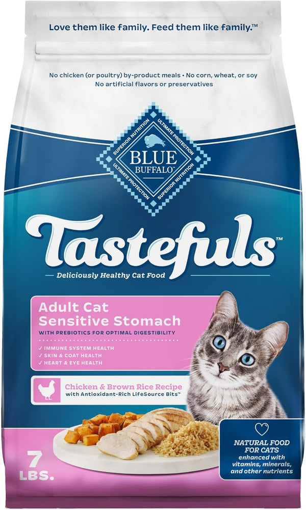 Tastefuls Adult Dry Cat Food Sensitive Stomach Formula, Made in the USA with Natural Ingredients, Chicken Recipe, 7-Lb. Bag