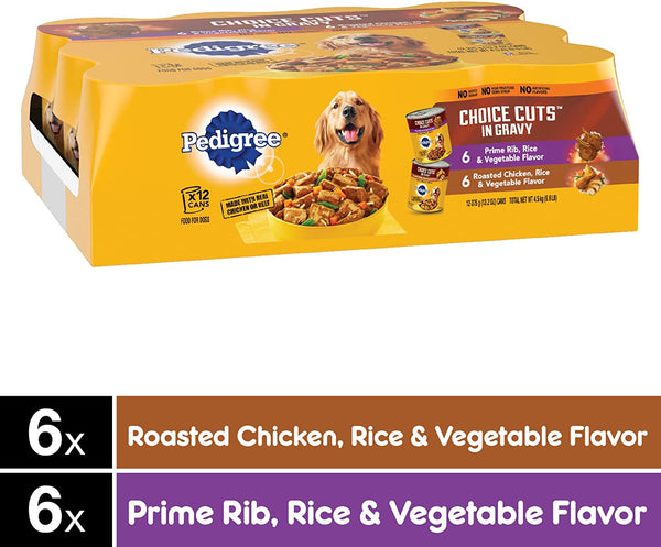 CHOICE CUTS in GRAVY Adult Canned Soft Wet Dog Food Variety Pack, Prime Rib, Rice & Vegetable Flavor and Roasted Chicken, 13.2 Oz. Cans (Pack of 12)