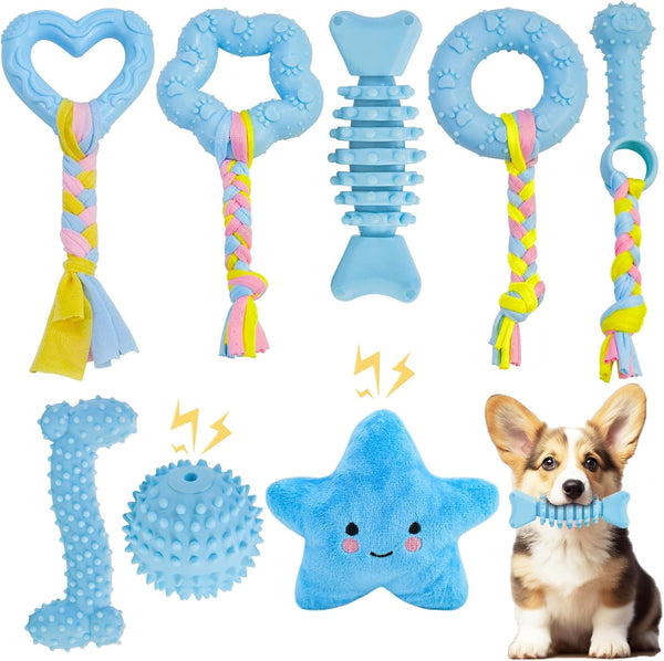 Puppy Toys, 8 Pack Puppy Chew Toys for Teething, Cute Blue Small Dog Toys Set, Teething Toys for Puppies, Soft Durable Interactive Chew Toy for Small Dogs