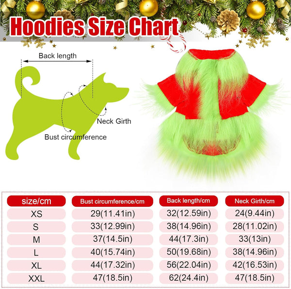 Dog Christmas Outfit Holiday Pet Character Green Hoodie Shirt with Hat for Dogs and Cats Christmas Pet Clothes Cute Dog Christmas Outfit Cosplay Party as Shown(Vivid,L)