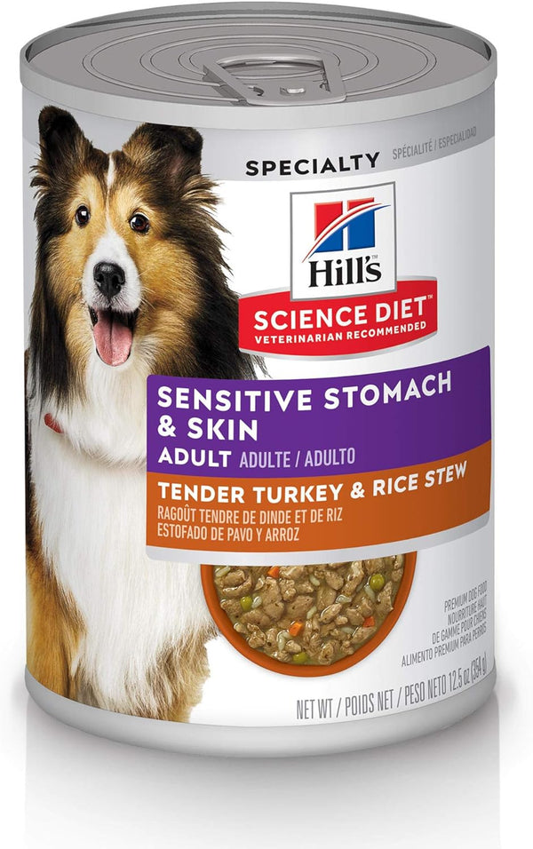 Wet Dog Food, Adult, Sensitive Stomach & Skin, Tender Turkey & Rice Stew, 12.5 Oz Cans (Pack of 12)